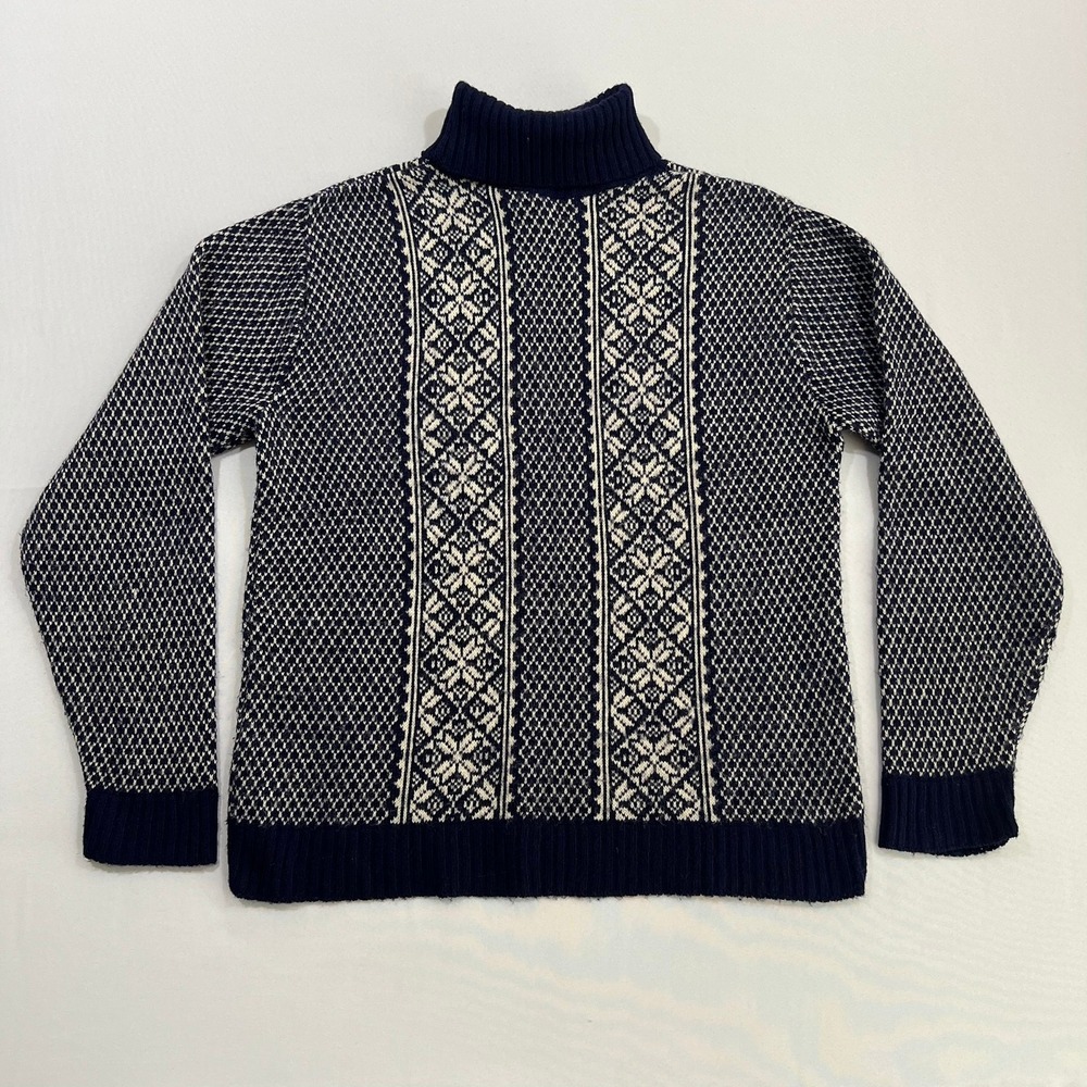 Vtg Alps Knitmeister Fair Isle Sweater Mens L Navy White Snowflake Turtleneck - Picture 3 of 10